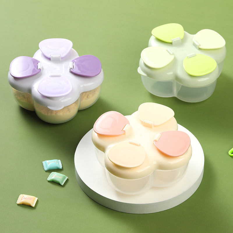 Baby Food Glass Jar - Portable Clover 4-Compartment Formula Canister, One-Touch