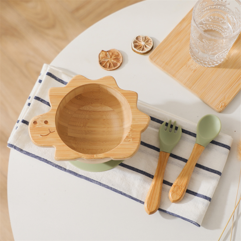 Baby Food Table - Baby Wooden Tableware Set Dinosaur Bamboo