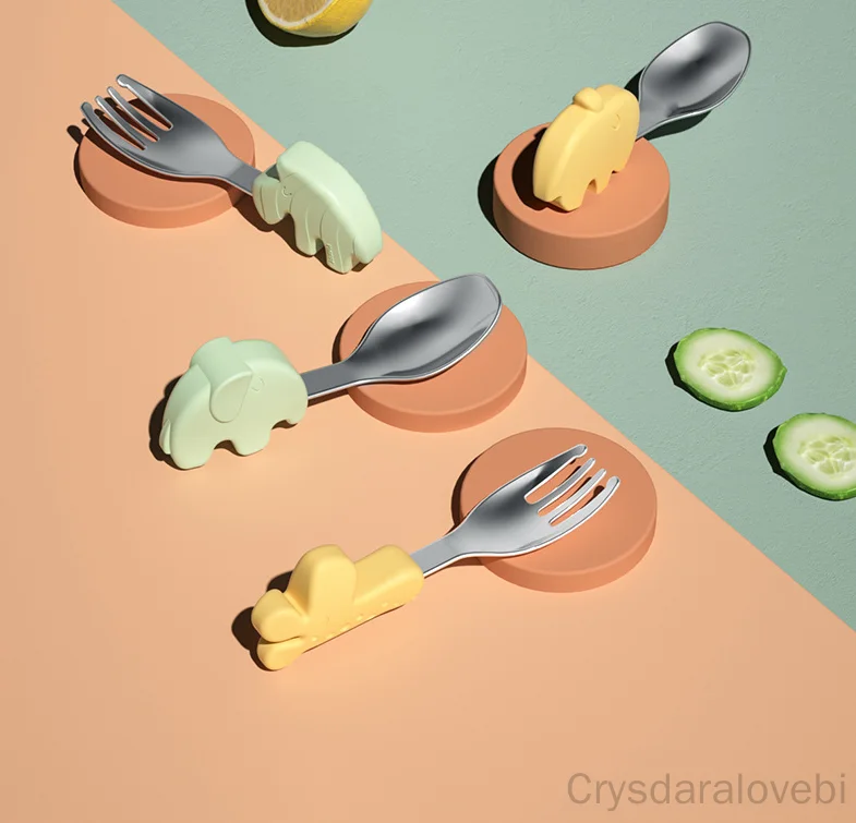 1setElephant Short Fork Spoon  - đánh giá và giá Baby Food Knife Set