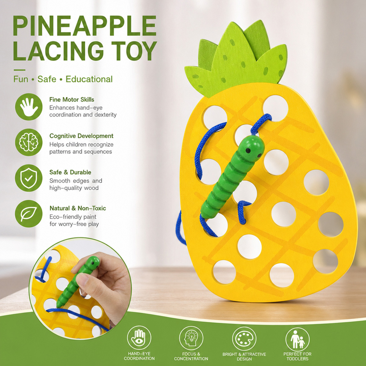 Wooden Lacing Pineapple Thread - đánh giá và giá Baby Food Game